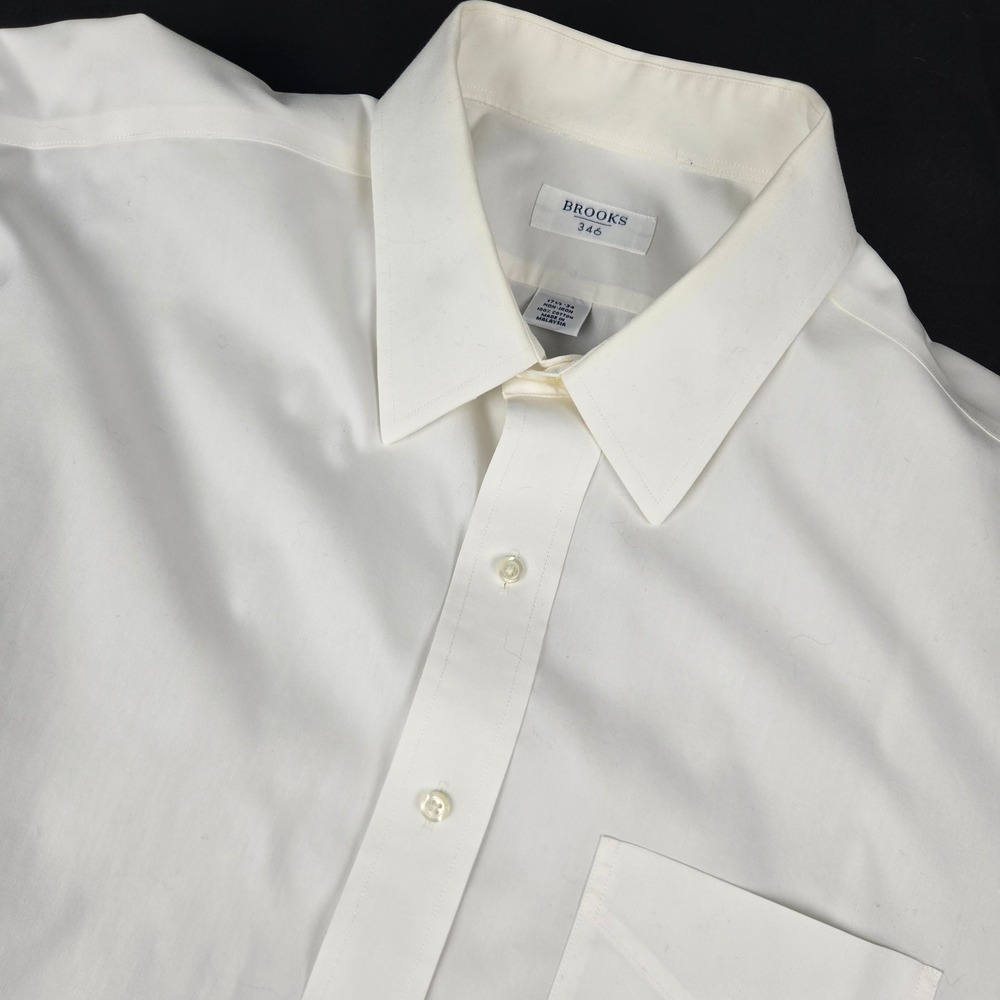 Brooks 346 Mens White Non-Iron Cotton Dress Shirt 17.5 34 Long Sleeve Button